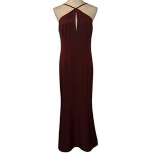AMSALE Burgundy Fit & Flare Cut-Out Halter Gown Size 12